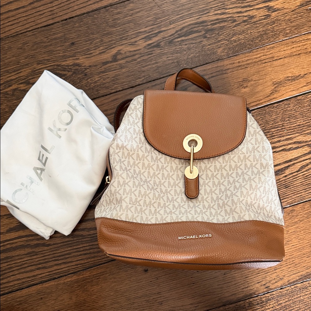 Michael Kors Logo and Tan Backpack